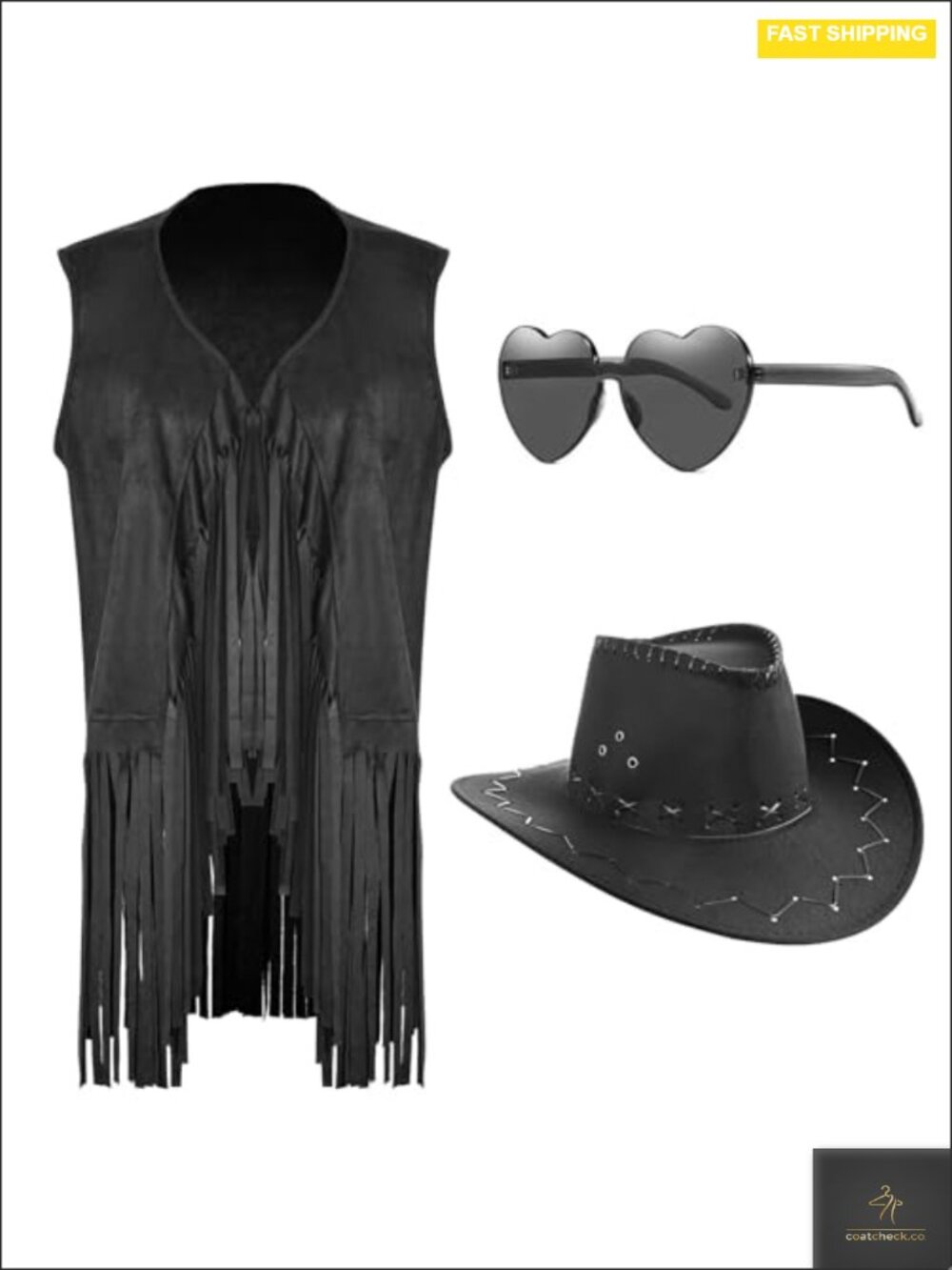 Cowgirl Fringe Vest Costume Set with Hat & Heart Sunglasses
